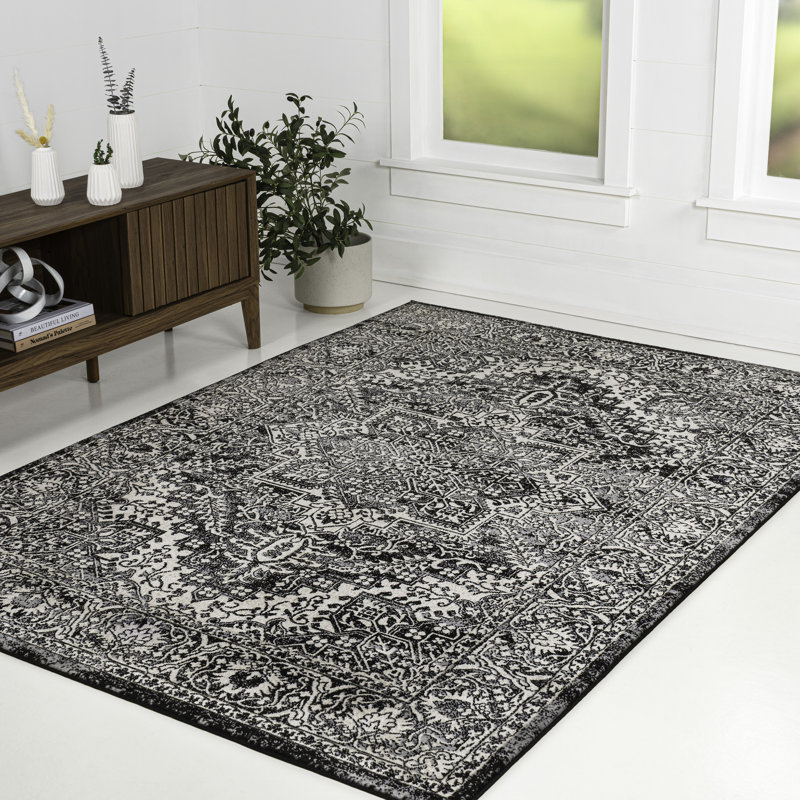 Tapis noir Modern Modern, Rectangle 7 pi 9 po x 10 pi
