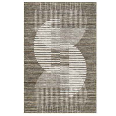 Living Room Rugs 8x10 Ultra-Soft Floor Cover with Non-Slip Backing, Large Contemporary Thin Accent Rugs, Stain-Resistant Low Pile Indoor Carpet for Dining Room, Bedroom, Kitchen, Brown