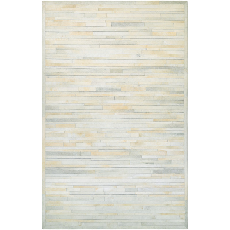 Tapis rayé ivoire fait à la main Malbork, Rectangle 2 pi x 4 pi