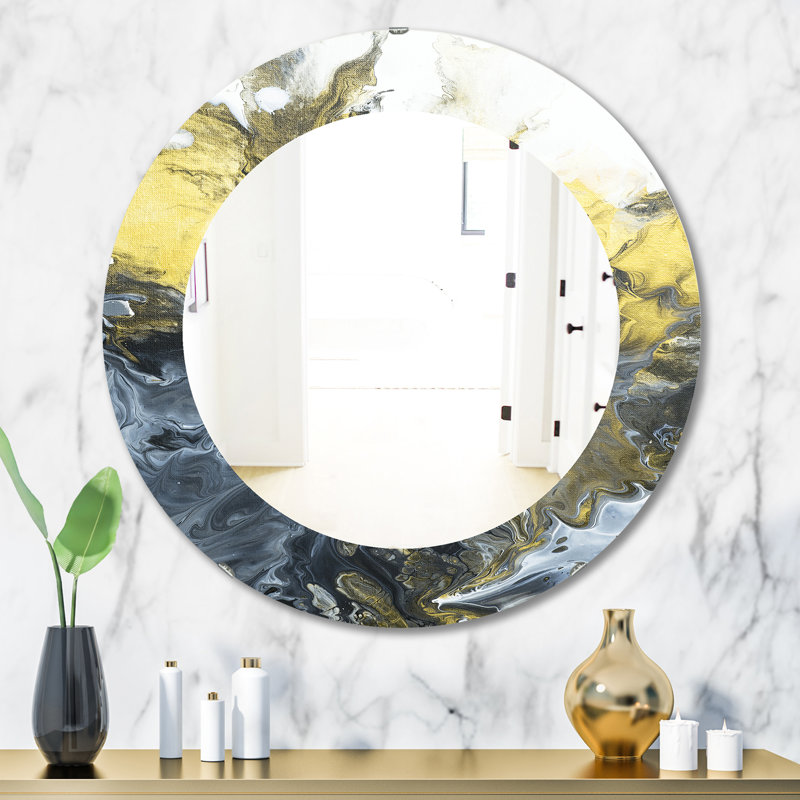 Miroir Mid-Century marbré jaune 7, H 23,6 po x l 23,6 po