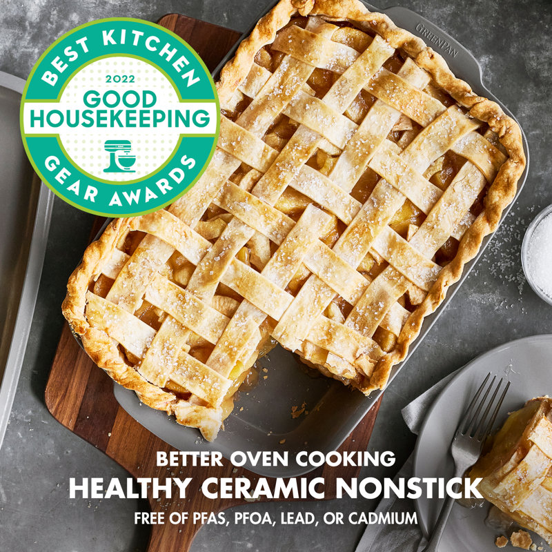 GreenPan Premiere Ovenware Healthy Ceramic Nonstick 14.6" x 9.5" Rectangular Baking Pan with Lid