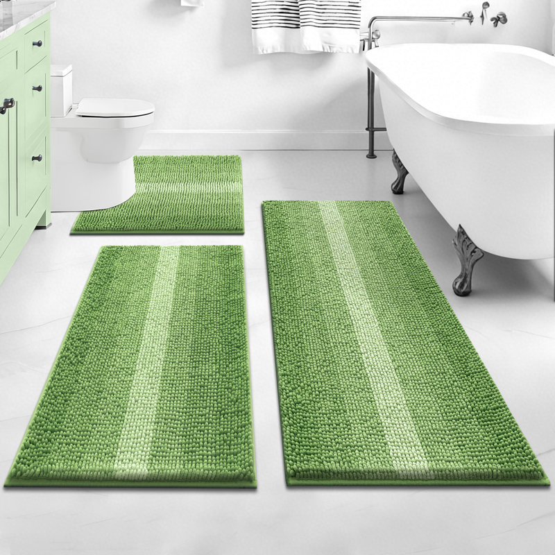 Tapis de bain en chenille à rayures dégradées (ensemble de 3), Vert