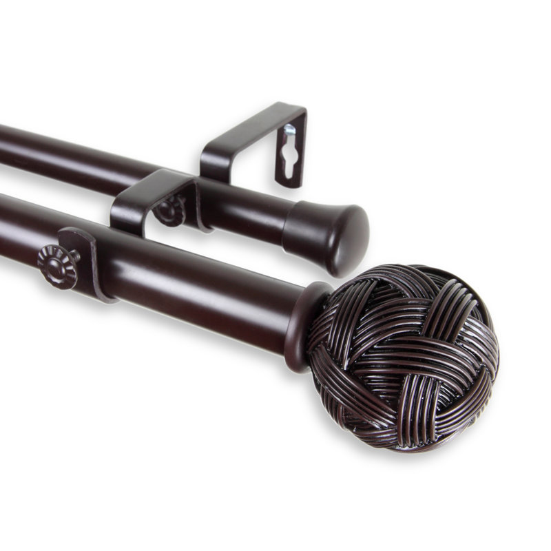 Tringle à rideaux double réglable Emerich, Acajou, l 48 po à 84 po