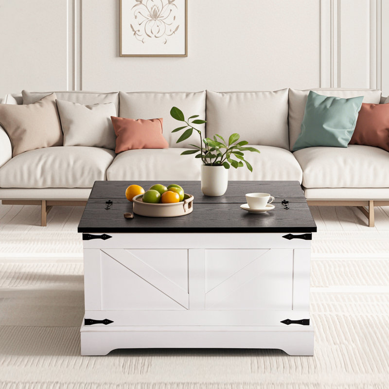 Square Coffee Table With Hidden Storage, Farmhouse Lift Top Coffee Table for Living Room, White