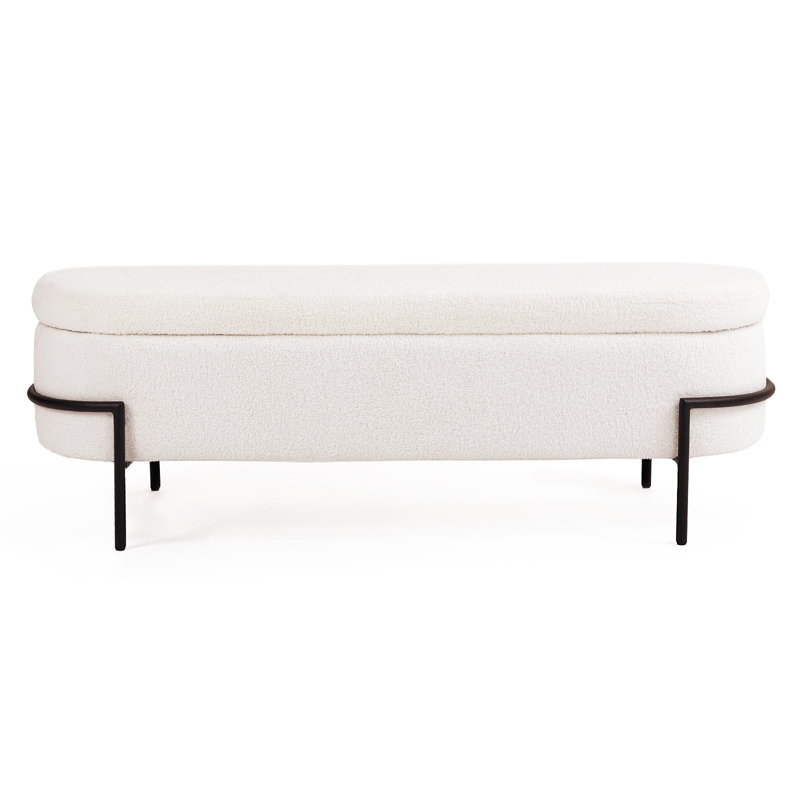 Kendelyn Upholstered Storage Bench, White, 17.7" H x 52.4" W x 16.5" D