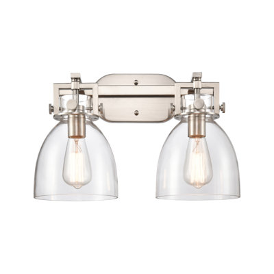 Newton Bell - 2 lumières - 17 pouces - Nickel satiné - Abat-jour transparent - Éclairage pour meuble-lavabo