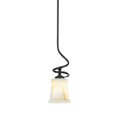 Suspension Sadea Stem Mini présentée en finition noir mat avec abat-jour en pierre naturelle de 12,7 cm