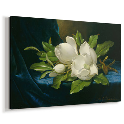 Magnolias sur toile de velours bleu - Martin Johnson Heade-Toile tendue avec châssis-c. 1890