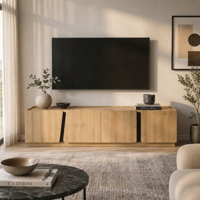71" Wide Modern Sideboard With Geometric Irregular Doors And Adjustable Shelves