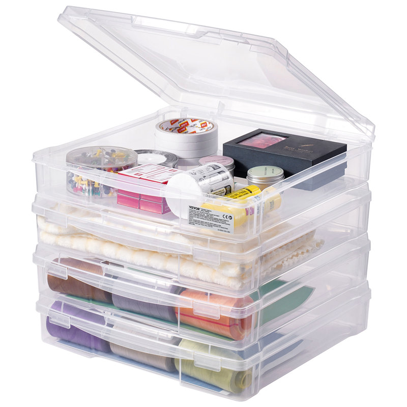 Scrapbook Paper Storage 4 Pack Stackable Plastic Board Game Boxes Clear Case