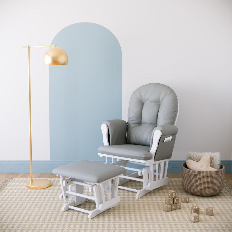 Fauteuil oscillant avec repose-pieds Hoop, Blanc, Gris clair