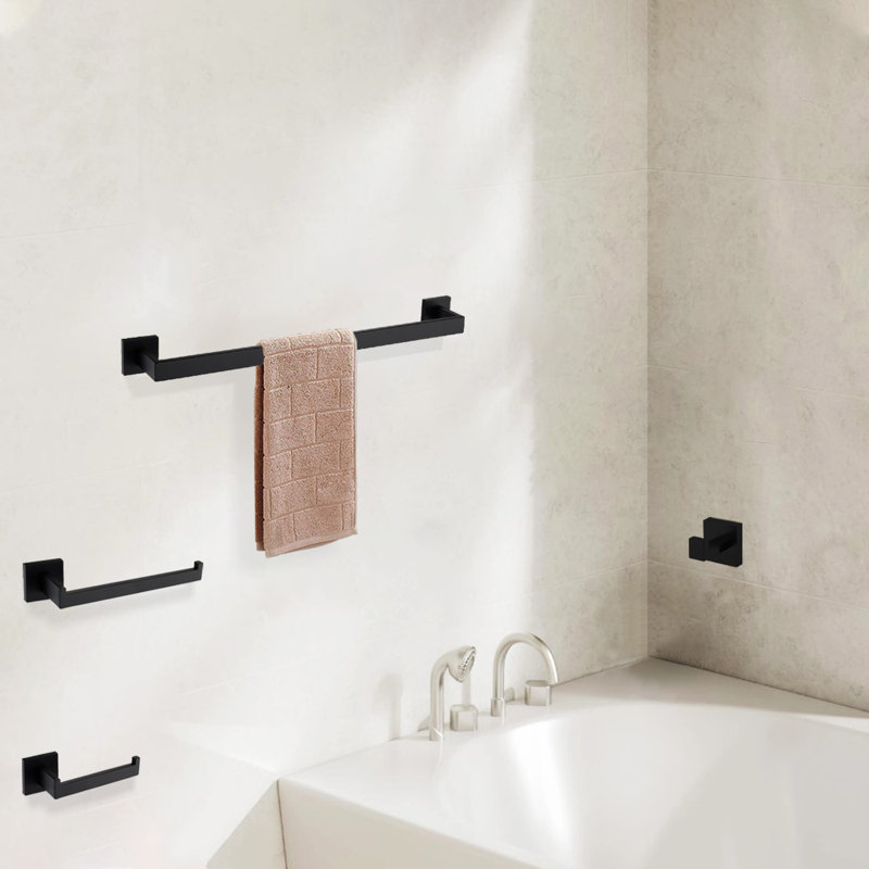 4 -Piece Stainless Steel Bathroom Hardware Set With Mounting Hardware In Matte Black
