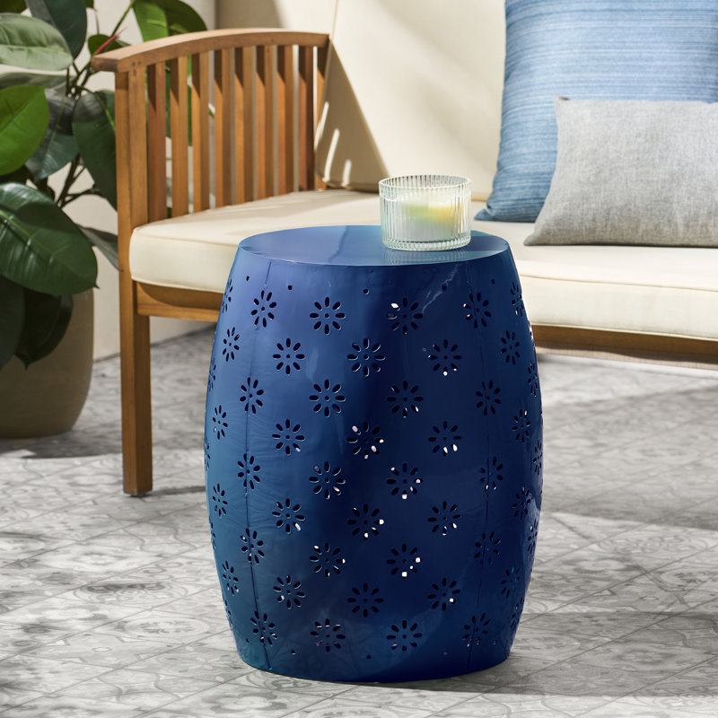 Pastrana Round Metal Outdoor Side Table , 17.75'' in. W 12.25'' in. D, Dark Blue