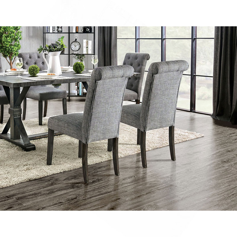 Ensemble de 2 chaises d'appoint classique classique noir / gris capitonné à boutons en lin massif, Gris
