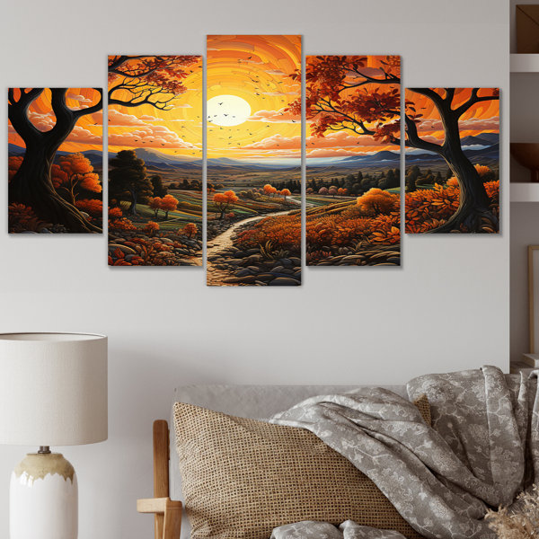 DesignArt Countryside Autumn Orchards Patchwork On Canvas 5 Pieces Set ...