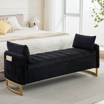 Modern Tufted Storage Bench with Legs and Two Pillows