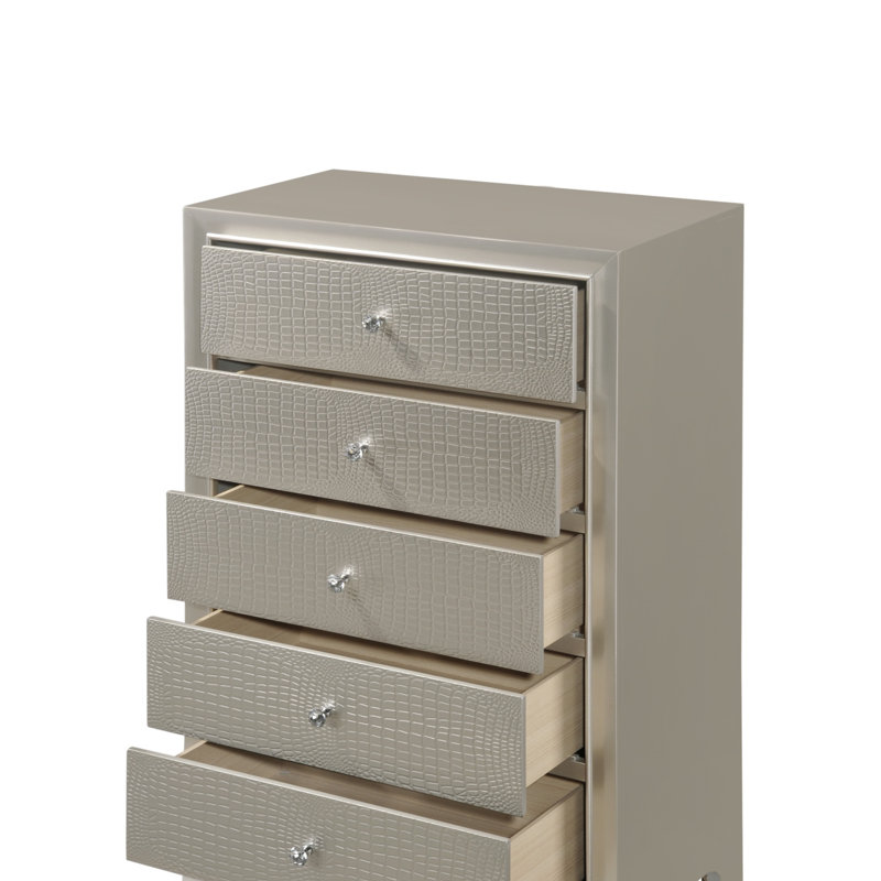 Mobilier de chambre à coucher en bois à motif de commode à cinq tiroirs 1 pièce, Champagne