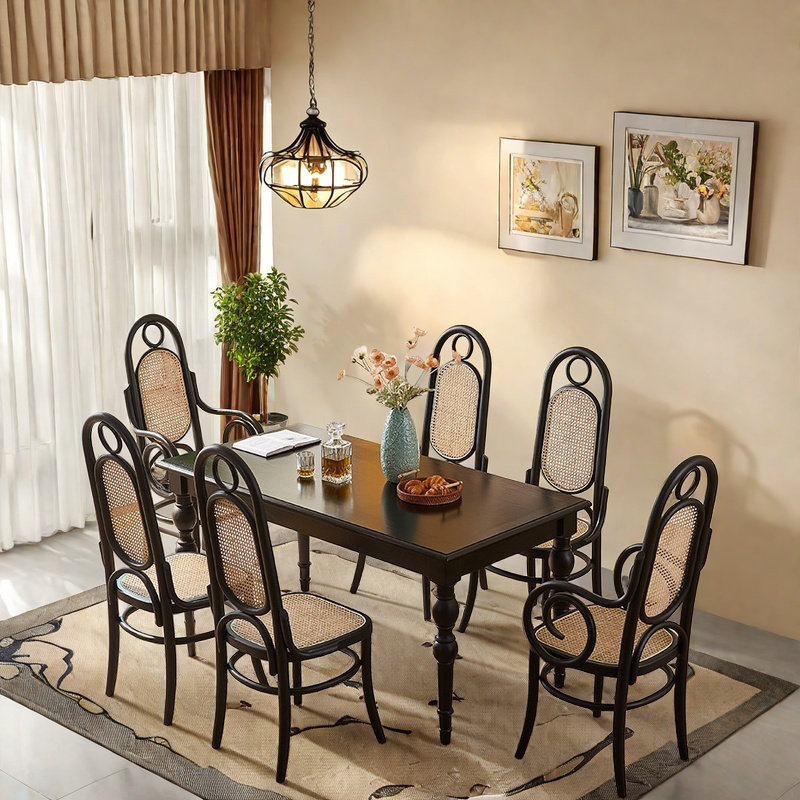 Elegant Solid Wood Ash Dining Table Sets., 29.53"H x 86.61"L x 33.46"W