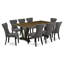 Ensemble de 9 pièces: petit plateau de table en lin blanc et 8 chaises de salle à manger gris foncé Gotham avec têtes de clous et dossier élégant, finition noire brossée-1453795313-1453795326-1453795327