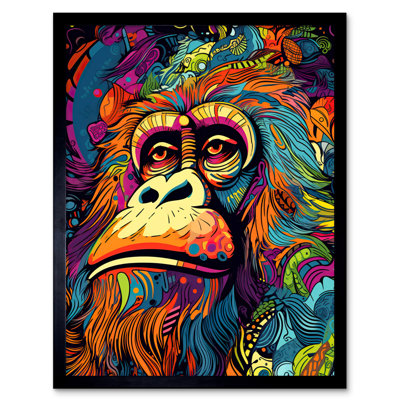 Adiraica Majestic Orangutan Great Ape Psychedelic Rainforest - Single Picture Frame Print