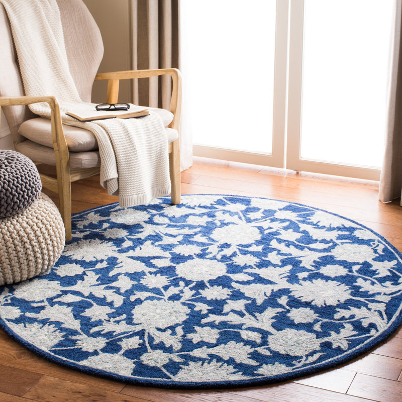 Cryal Hand Tufted Wool And Cotton With Latex Floral Rug, Round 5'