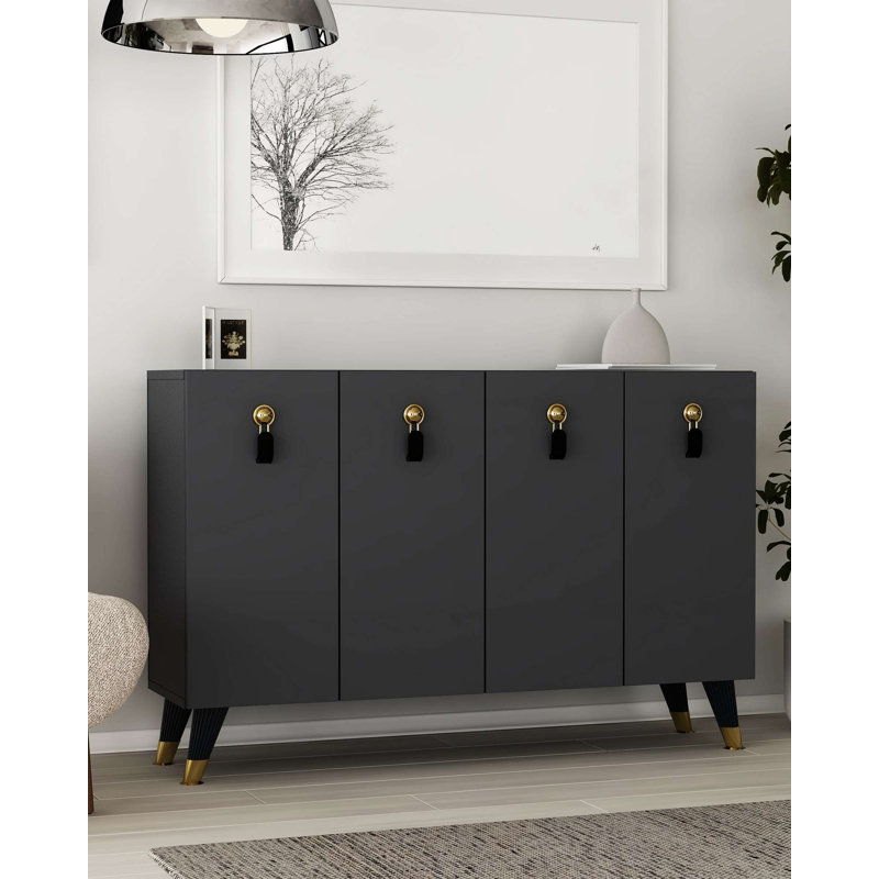 Console moderne, anthracite et or, 47,2 po x 31,5 po x 11,6 po | 100% panneau de particules enduit de mélamine, épaisseur: 0,7 pouce | Fixable au mur avec de nombreuses tablettes, élégant et fonctionnel pour le salon ou le vestibule