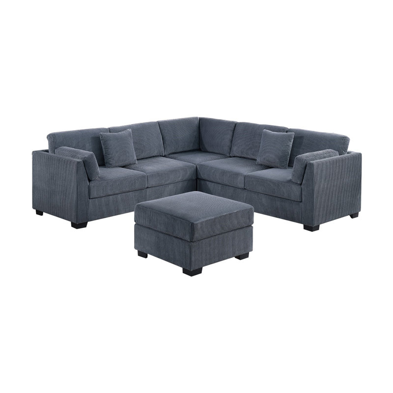 Ensemble de canapé modulaire 4 pièces L-Sectional RAF / LAF, Velours côtelé gris foncé