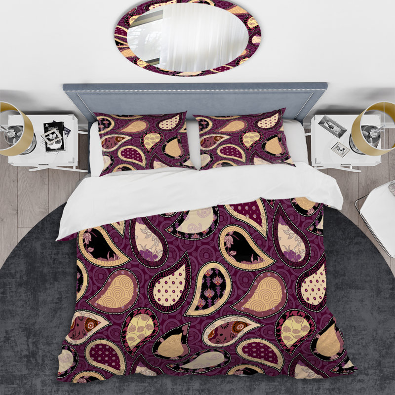 Mauve motif cachemire - Ensemble de housse de couette abstrait - Microfibre de polyester