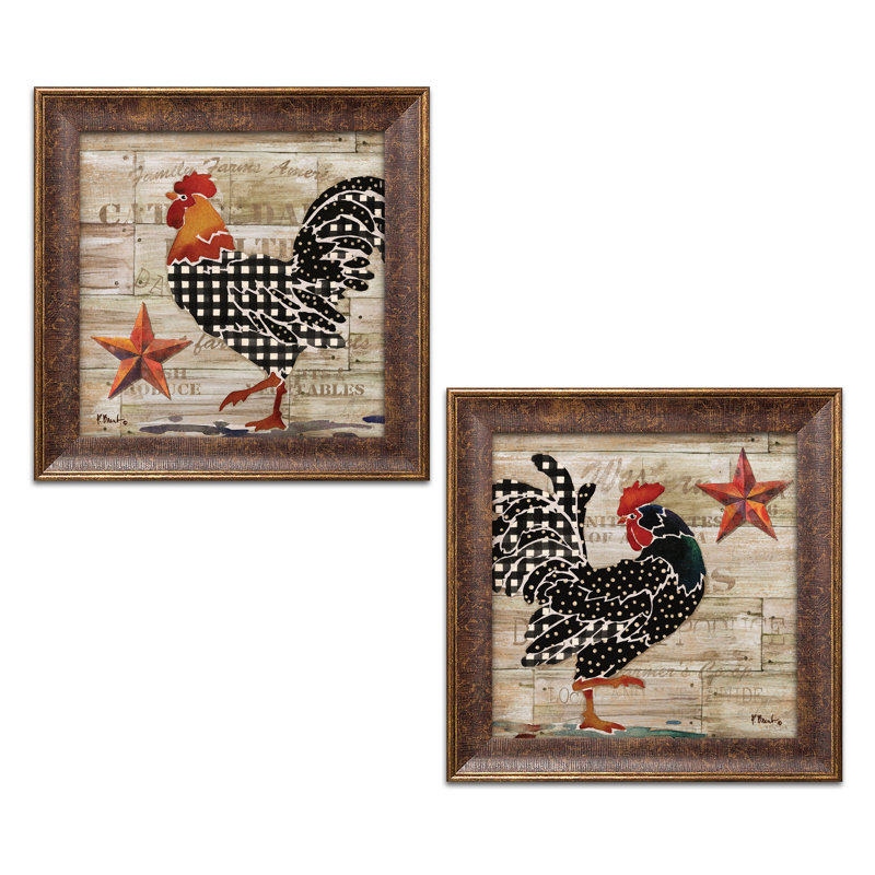 «Farmhouse Kitchen Décor Rooster & Barnstar» par Paul Brent - ensemble de 2 impressions d'art graphique, Cadre blanc