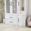 Armoire-penderie 3 portes avec tiroirs et miroir, blanc