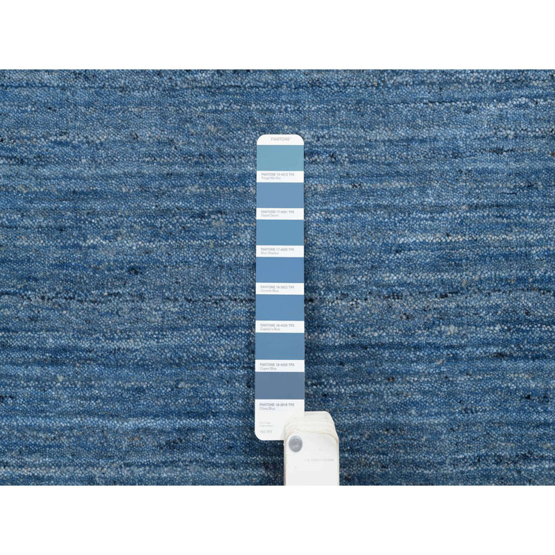 Tapis unique en laine noué à la main 10 pi One-of-a-Kind Tarelle bleu denim