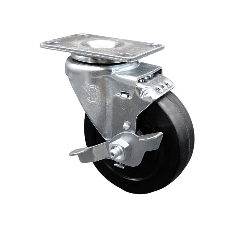 Soft Rubber Top Plate Caster with Brake