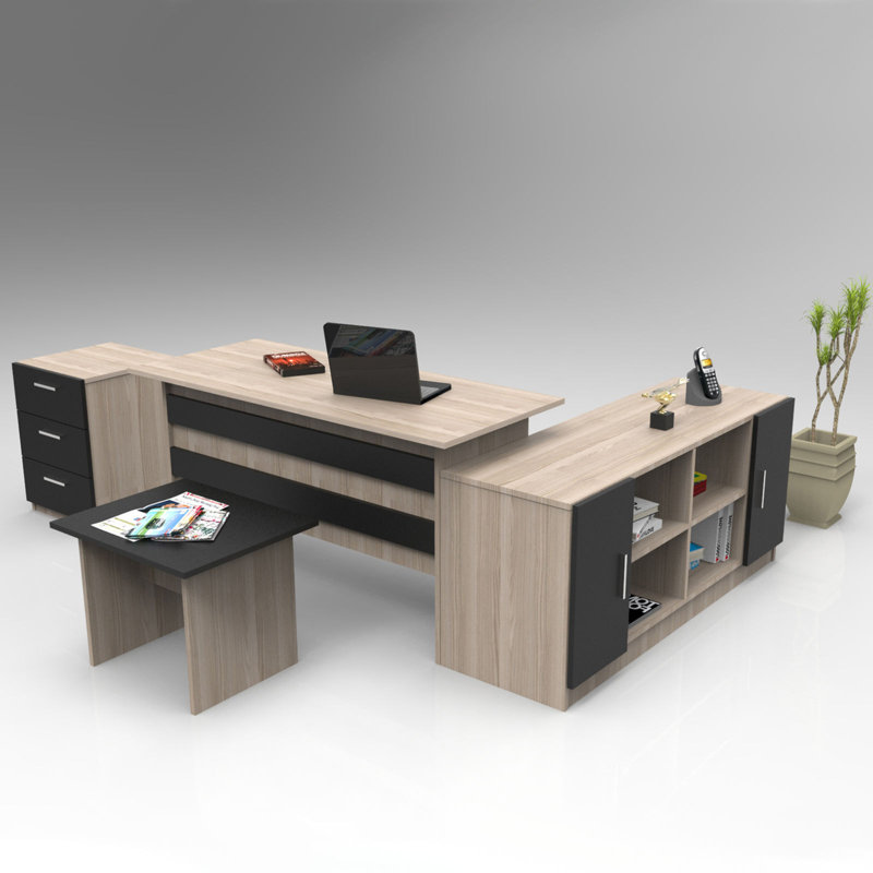 Modern Office Furniture Set (4 Pieces) | Study Desk (55.1 x 28.7 x 23.6 in), Coffee Table (23.6 x 18.1 x 18.1 in), Drawer (17.5 x 24.3 x 18.4 in), Console (55.0 x 24.3 x 18.2 in) | 100% Melamine Coated Particle Board, Stylish & Functional Design