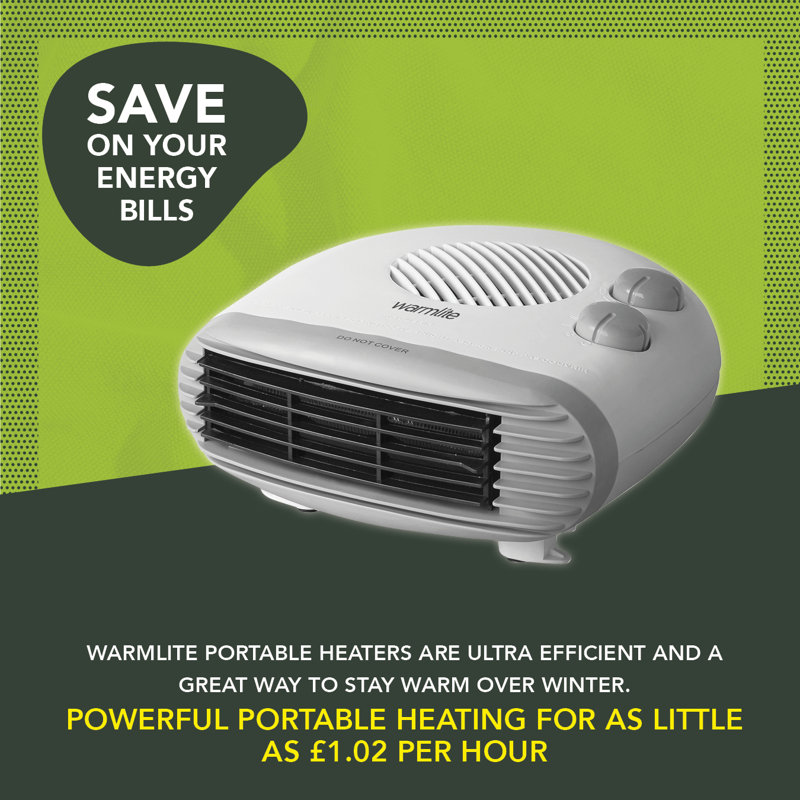 Warmlite WL44004 Portable Flat Fan Heater with 2 Heat Settings and Overheat Protection, 2000W, White