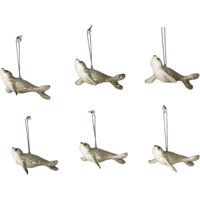 Set Of 6 Nautical Sea Grey Seals Ocean Marine Wall Decor Tree Ornaments