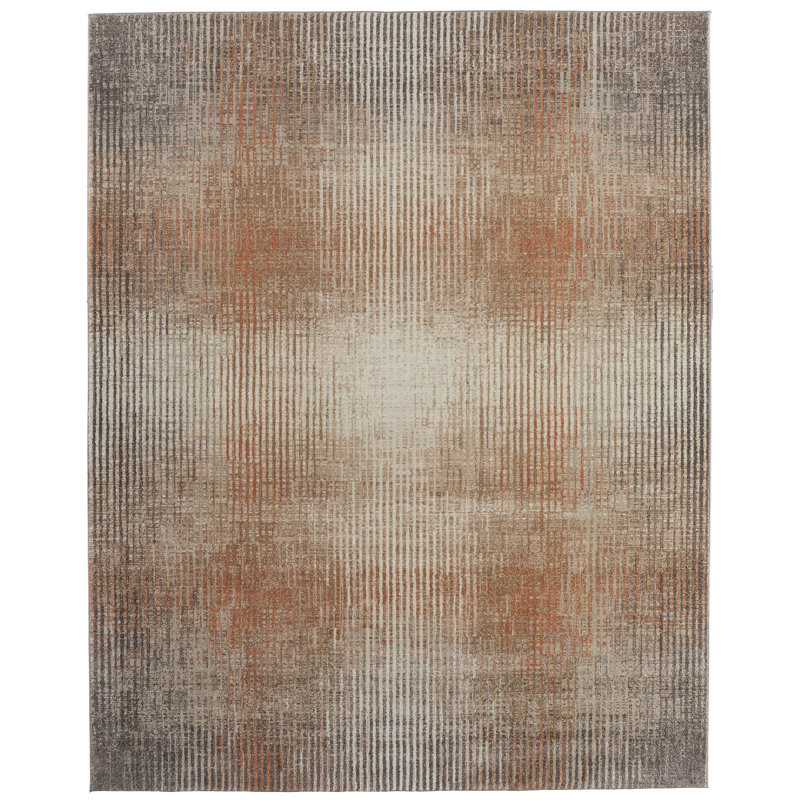 Tapis à motif abstrait moderne ivoire / taupe / rose Roy, Rectangle 12 pi x 15 pi