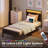 Deviana Metal Bed Frame with Headboard & Footboard and Charging Station, LED Light Included-838016789