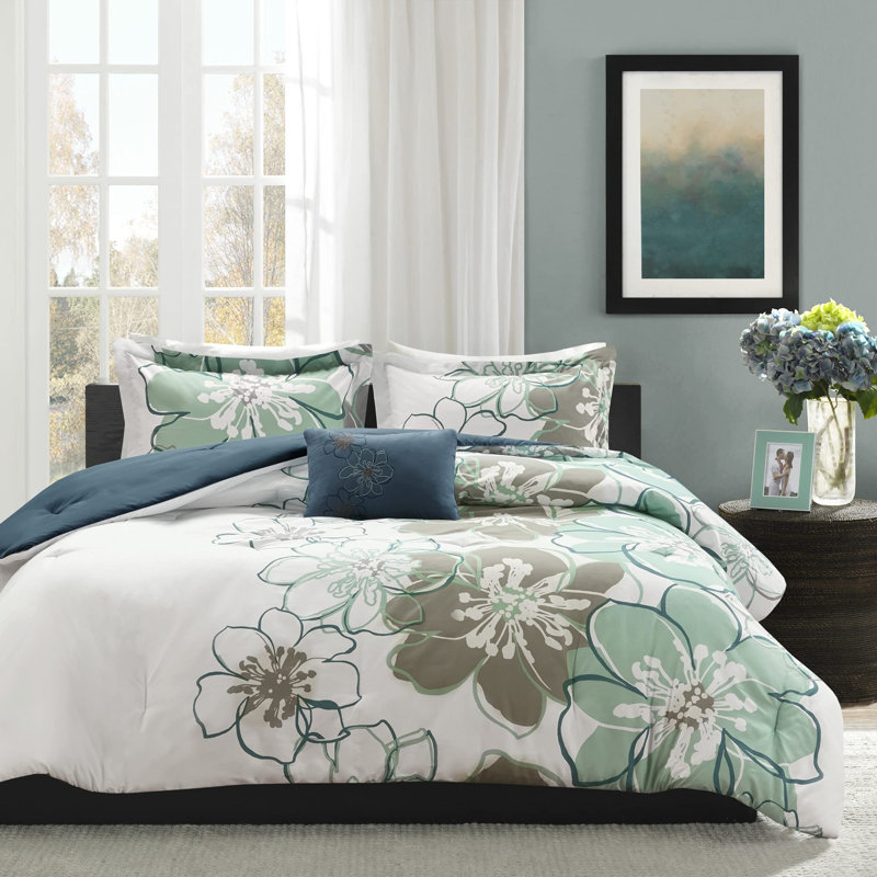 Allison Comforter Set, Full Comforter + 4 Additional Pieces, Blue/Gray