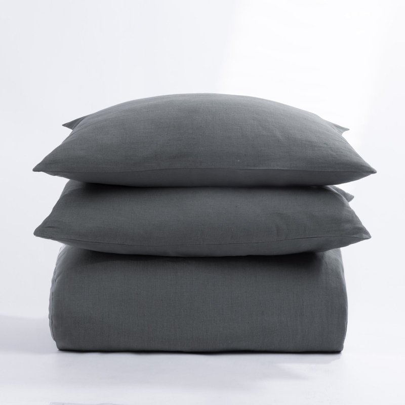 Meeks Linen Duvet Cover Set - King, King Duvet Cover + 2 King Shams, Blue