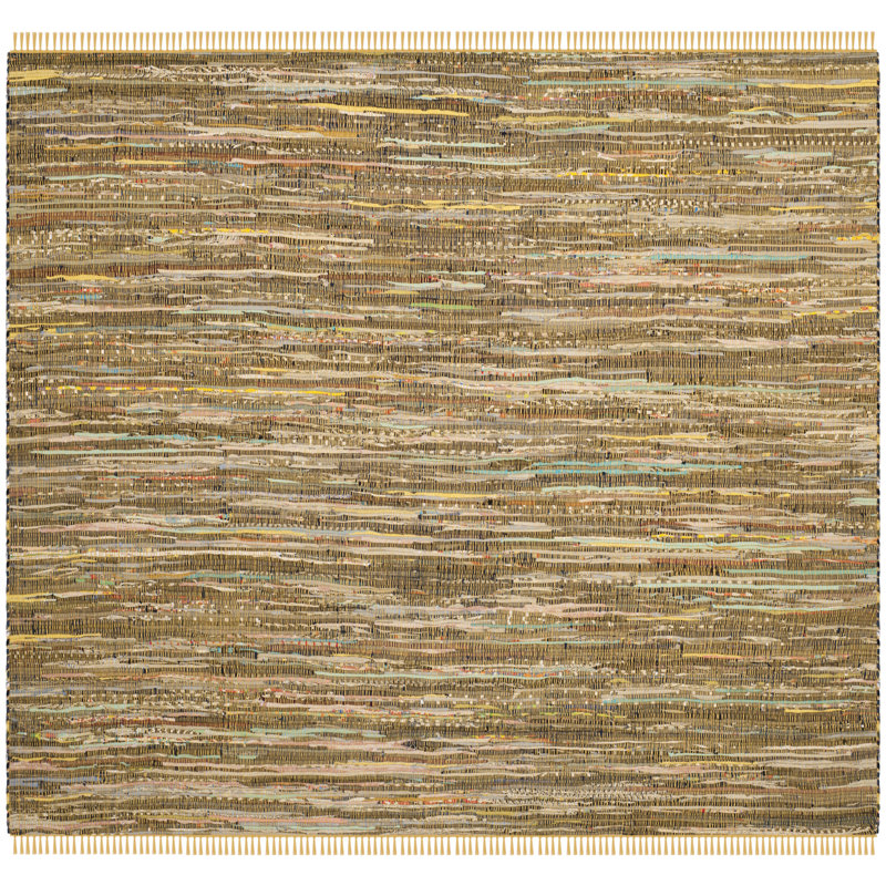 Tapis rayé en coton tissé à la main Desilva, Carré 6 pi