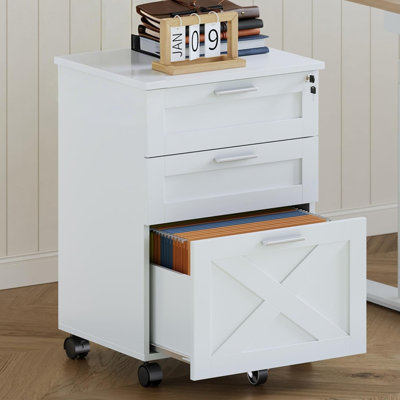 Classeur roulant blanc verrouillable à 3 tiroirs, rangement mobile en bois pour bureau à domicile sous le bureau