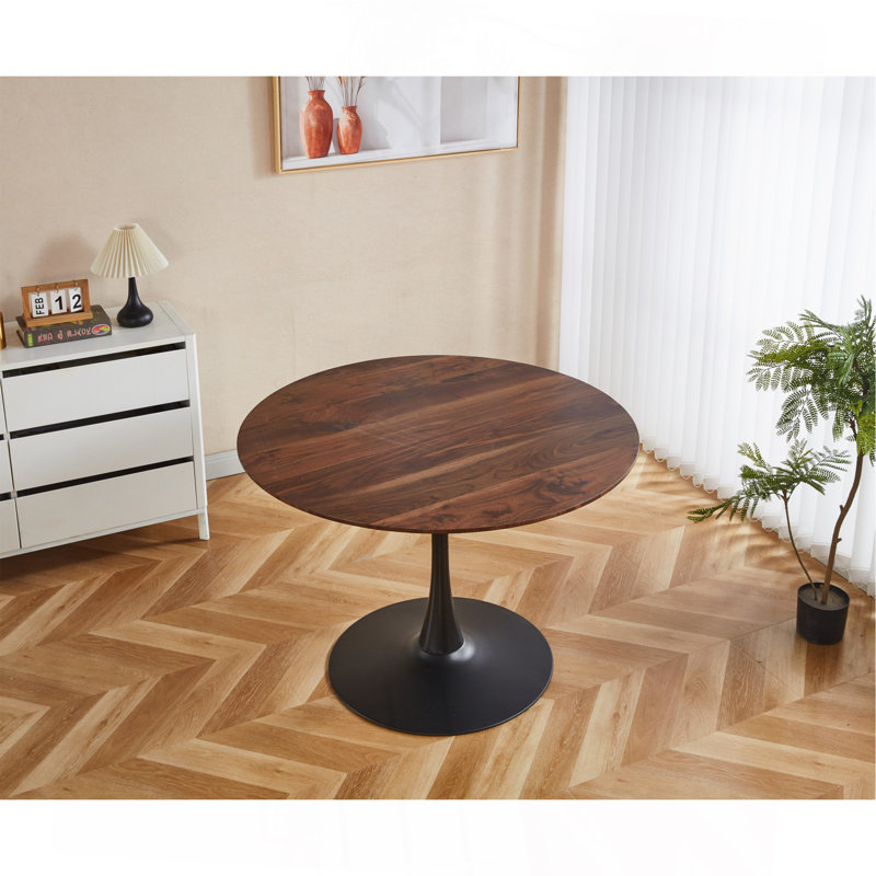 Table de salle à manger 42,1 po de style Mid-Century pour 4 à 6 personnes avec plateau rond en MDF, table de salle à manger à piédestal et table basse de loisirs