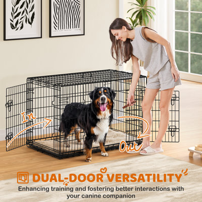 Foldable Metal Wire Dog Cage with Divider