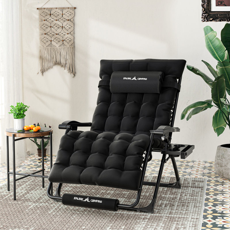 Briella Folding Deck Chair with Cushions, Black, 45" H x 29" W x 30" D