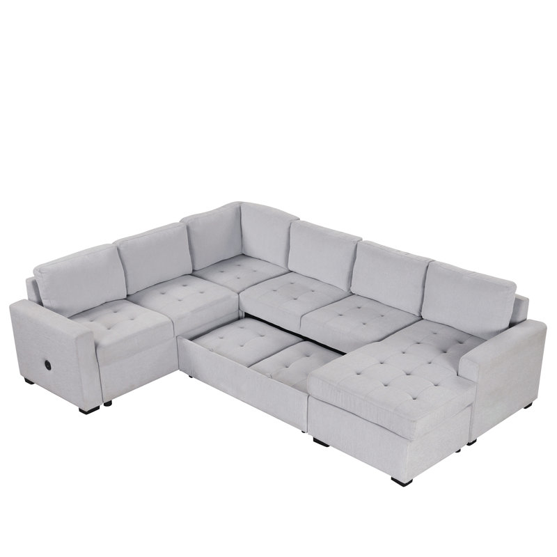 Canapé-lit modulaire U_Style avec lit escamotable et méridienne, Interfaces USB et Type-C, convient au salon, au bureau et aux espaces spacieux