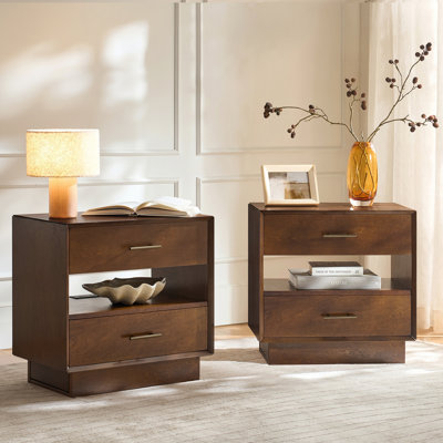 Nance Mid-Century Modern 3-Drawer Nightstand with Hidden Drawer and Built-In Outlets (Set Of 2)