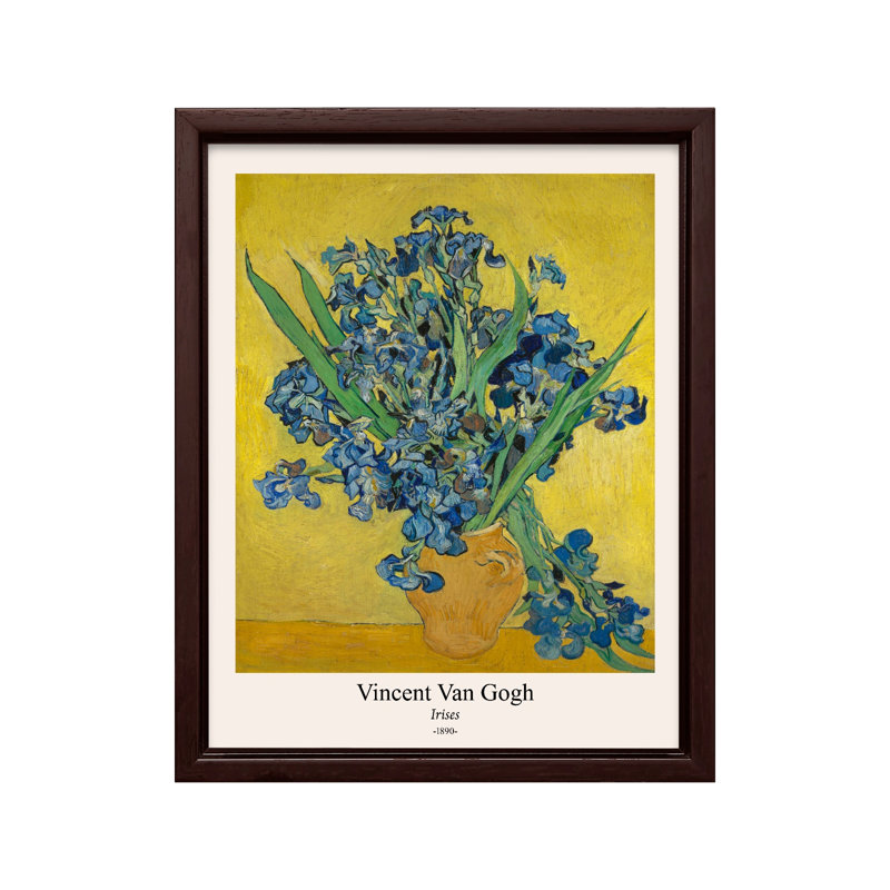 Van Gogh - Iris No3, Canvas, 08"H x 10"W, Brown Framed
