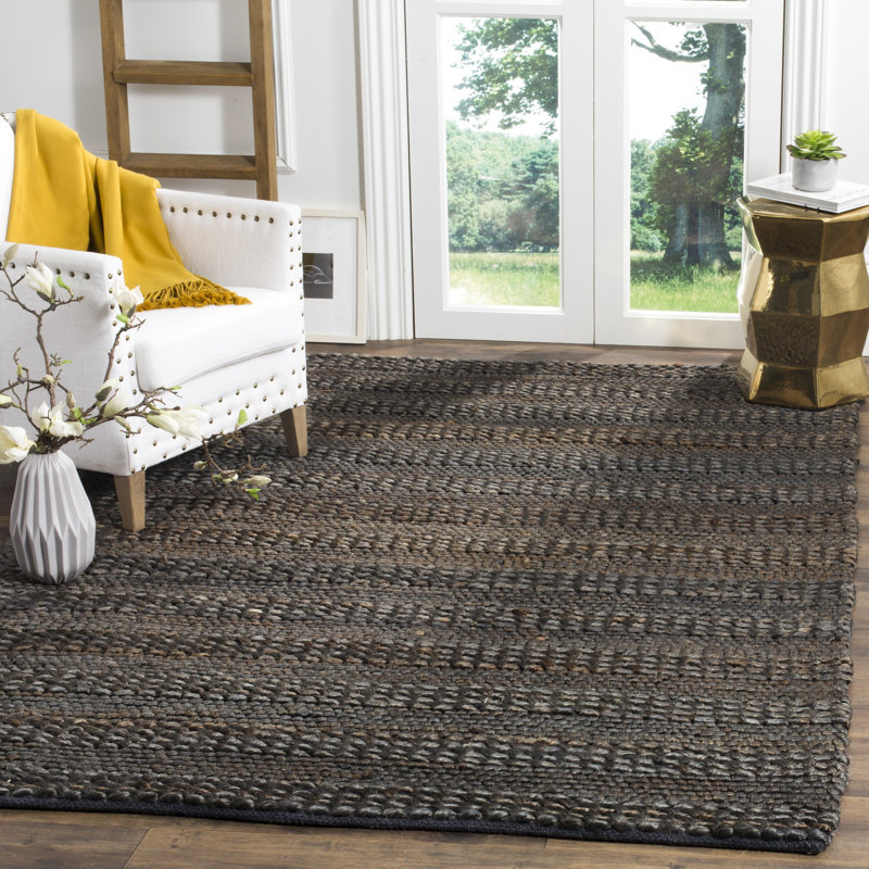 Paucar Natural Fiber Hand Woven Jute/Cotton Solid Color Rug in Charcoal Gray, Rectangle 4' x 6'