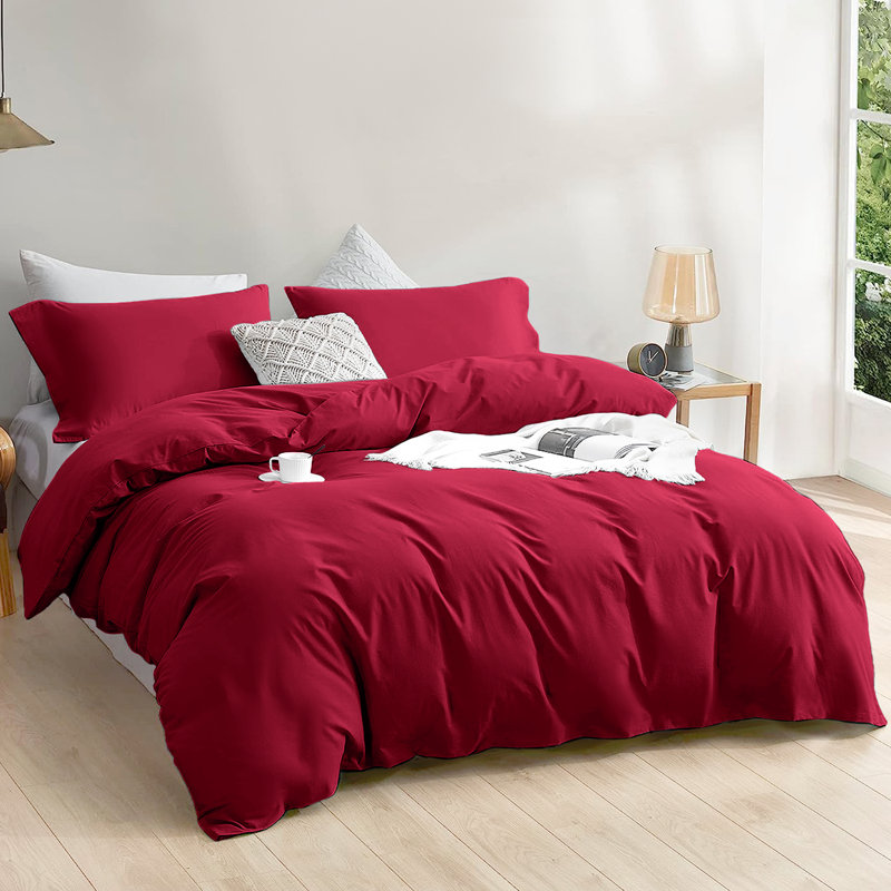 Luxury 4-Piece Microfiber Duvet Cover Complete Set, Double Duvet Cover + 3 Additional Pieces, Burgundy