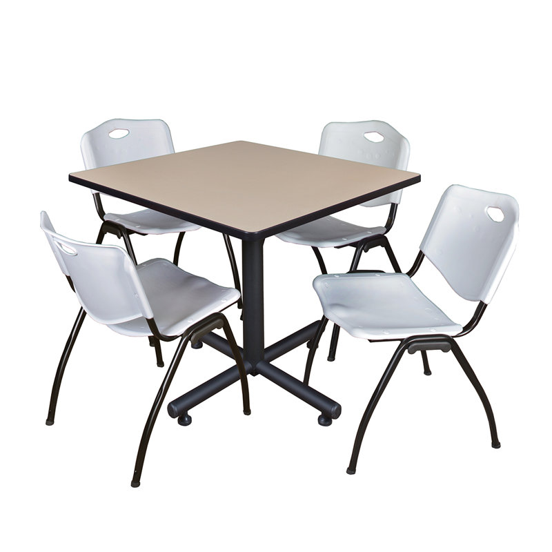Table de salle de repos carrée Nicklo, chaises empilables 4 M, Gris, Gris